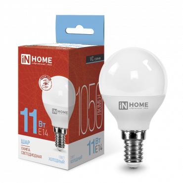 Лампа светодиодная LED-ШАР-VC 11Вт шар 6500К холод. бел. E14 1050лм 230В IN HOME 4690612024929 Лампа светодиодная LED-ШАР-VC 11Вт шар 6500К холод. бел. E14 1050лм 230В IN HOME 4690612024929