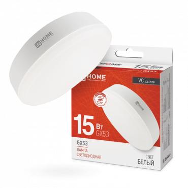 Лампа светодиодная LED-GX53-VC 15Вт рефлектор 4000К нейтр. бел. GX53 1430лм 230В IN HOME 4690612020822 Лампа светодиодная LED-GX53-VC 15Вт рефлектор 4000К нейтр. бел. GX53 1430лм 230В IN HOME 4690612020822