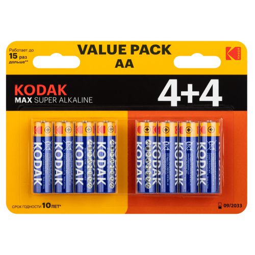 Элемент питания алкалиновый AA/LR6 1.5В MAX SUPER Alkaline (блист.8шт) 30419902 KODAK Б0057080 Элемент питания алкалиновый AA/LR6 1.5В MAX SUPER Alkaline (блист.8шт) 30419902 KODAK Б0057080