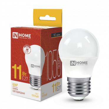 Лампа светодиодная LED-ШАР-VC 11Вт шар 3000К тепл. бел. E27 1050лм 230В IN HOME 4690612020600 Лампа светодиодная LED-ШАР-VC 11Вт шар 3000К тепл. бел. E27 1050лм 230В IN HOME 4690612020600