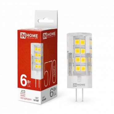 Лампа светодиодная LED-JCD 6Вт капсульная прозрачная 4000К нейтр. бел. G4 570лм 230В IN HOME 4690612036144 Лампа светодиодная LED-JCD 6Вт капсульная прозрачная 4000К нейтр. бел. G4 570лм 230В IN HOME 4690612036144