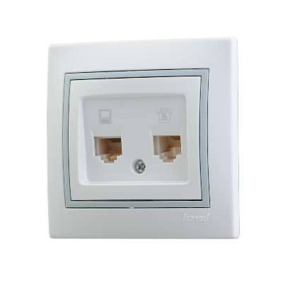 Розетка компьютерная + телефонная 2-м СП Mira RJ45 + RJ11 IP20 с сер. вставкой бел. LEZARD 701-0215-143 Розетка компьютерная + телефонная 2-м СП Mira RJ45 + RJ11 IP20 с сер. вставкой бел. LEZARD 701-0215-143
