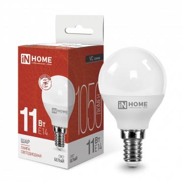 Лампа светодиодная LED-ШАР-VC 11Вт шар 4000К нейтр. бел. E14 1050лм 230В IN HOME 4690612020594 Лампа светодиодная LED-ШАР-VC 11Вт шар 4000К нейтр. бел. E14 1050лм 230В IN HOME 4690612020594