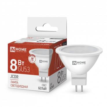 Лампа светодиодная LED-JCDR-VC 8Вт рефлектор 4000К нейтр. бел. GU5.3 720лм 230В IN HOME 4690612020334 Лампа светодиодная LED-JCDR-VC 8Вт рефлектор 4000К нейтр. бел. GU5.3 720лм 230В IN HOME 4690612020334