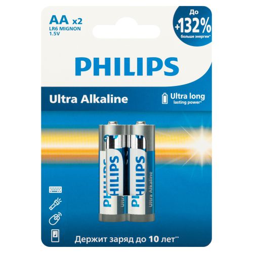 Элемент питания алкалиновый AA/LR6 1.5В Ultra (уп.2шт) LR6E2W/51 Philips Б0064675 Элемент питания алкалиновый AA/LR6 1.5В Ultra (уп.2шт) LR6E2W/51 Philips Б0064675