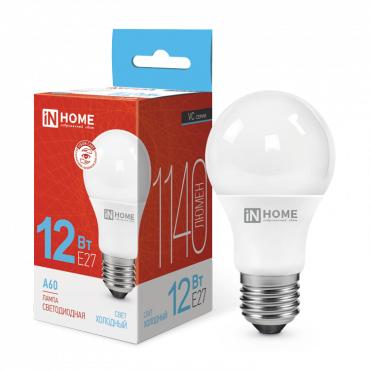 Лампа светодиодная LED-A60-VC 12Вт грушевидная 6500К холод. бел. E27 1140лм 230В IN HOME 4690612020259 Лампа светодиодная LED-A60-VC 12Вт грушевидная 6500К холод. бел. E27 1140лм 230В IN HOME 4690612020259