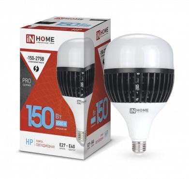 Лампа светодиодная LED-HP-PRO 150Вт грушевидная 6500К холод. бел. E27 14250лм 150-275В с адаптером E40 бел. IN HOME 4690612035703 Лампа светодиодная LED-HP-PRO 150Вт грушевидная 6500К холод. бел. E27 14250лм 150-275В с адаптером E40 бел. IN HOME 4690612035703