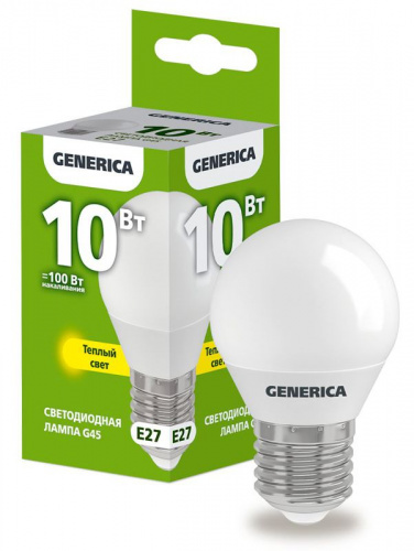 Лампа светодиодная G45 10Вт шар 3000К E27 230В GENERICA LL-G45-10-230-30-E27-G Лампа светодиодная G45 10Вт шар 3000К E27 230В GENERICA LL-G45-10-230-30-E27-G