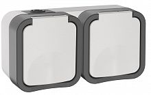 Розетка 2-м ОП TORS 16А IP55 TS222 горизонт. с заземл. с крышкой бел. IEK TS-R26-16-55-G-K41