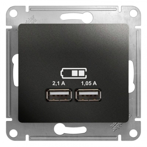 Розетка USB 2-м СП Glossa тип A+A 5В/2100мА 2х5В/1050мА механизм антрацит SE GSL000733 Розетка USB 2-м СП Glossa тип A+A 5В/2100мА 2х5В/1050мА механизм антрацит SE GSL000733