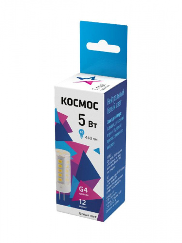 Лампа светодиодная 5Вт капсульная 4500К бел. G4 12В керамика КОСМОС LksmLED5wJCG412v45 Лампа светодиодная 5Вт капсульная 4500К бел. G4 12В керамика КОСМОС LksmLED5wJCG412v45