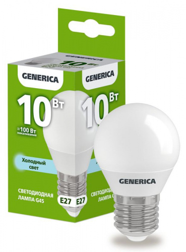 Лампа светодиодная G45 10Вт шар 6500К E27 230В GENERICA LL-G45-10-230-65-E27-G Лампа светодиодная G45 10Вт шар 6500К E27 230В GENERICA LL-G45-10-230-65-E27-G