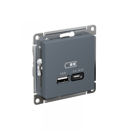 Розетка USB AtlasDesign тип A+C 45Вт QC PD высокоскор. ЗУ механизм грифель SE ATN000729 Розетка USB AtlasDesign тип A+C 45Вт QC PD высокоскор. ЗУ механизм грифель SE ATN000729