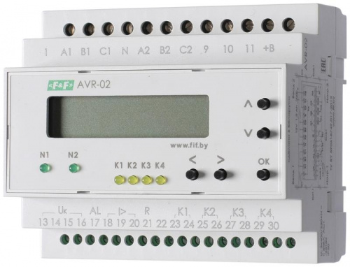 Устройство управления резервным питанием AVR-02 (3х400В+N; 5 перекл. х8А; IP20) F&F EA04.006.004 Устройство управления резервным питанием AVR-02 (3х400В+N; 5 перекл. х8А; IP20) F&F EA04.006.004