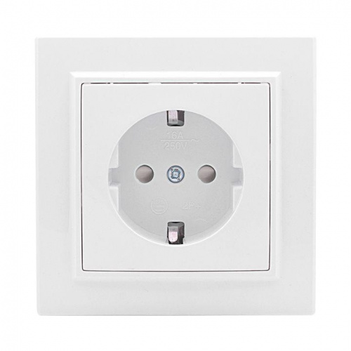 Розетка 1-м СП Минск 16А IP20 с заземл. защ. шторки бел. Basic EKF ERR16-028-100