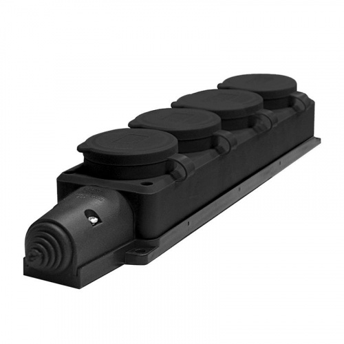 Колодка удлинителя 4-м Компакт 1ф с загл IP44 16А каучук черн. UNIVersal 602231 Колодка удлинителя 4-м Компакт 1ф с загл IP44 16А каучук черн. UNIVersal 602231