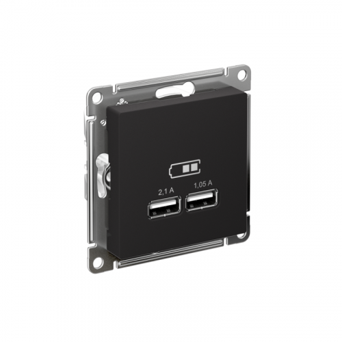 Розетка USB AtlasDesign тип A+A 5В 1х2.1А 2х1.05А механизм карбон SE ATN001033 Розетка USB AtlasDesign тип A+A 5В 1х2.1А 2х1.05А механизм карбон SE ATN001033