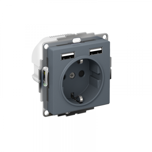 Розетка 1-м СП AtlasDesign 16А IP20 с 2-мя заряд. устройствами USB тип A+A 5В/2.4А 2х5В/1.2А механизм грифель SE ATN000730 Розетка 1-м СП AtlasDesign 16А IP20 с 2-мя заряд. устройствами USB тип A+A 5В/2.4А 2х5В/1.2А механизм грифель SE ATN000730