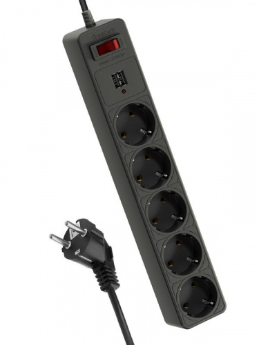 Удлинитель с сетевым фильтром 5х3м с заземл. 10А IP20 2.2кВт 2хUSB 3х0.75 с предохранителем КОСМОС FKsm3m-5g(B)USB Удлинитель с сетевым фильтром 5х3м с заземл. 10А IP20 2.2кВт 2хUSB 3х0.75 с предохранителем КОСМОС FKsm3m-5g(B)USB