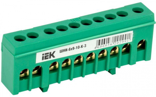 Шина PE "земля" в корп. изол. на DIN-рейку ШНИ-6х9-10-К-З IEK YNN10-69-10KD-K06 Шина PE "земля" в корп. изол. на DIN-рейку ШНИ-6х9-10-К-З IEK YNN10-69-10KD-K06