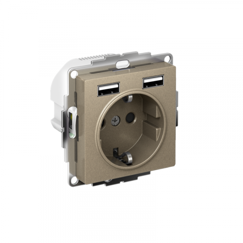 Розетка 1-м СП AtlasDesign 16А IP20 с 2-мя заряд. устройствами USB тип A+A 5В/2.4А 2х5В/1.2А механизм шампань SE ATN000530 Розетка 1-м СП AtlasDesign 16А IP20 с 2-мя заряд. устройствами USB тип A+A 5В/2.4А 2х5В/1.2А механизм шампань SE ATN000530