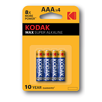 Элемент питания алкалиновый AAA/LR03 1.5В MAX SUPER Alkaline (блист.4шт) 30952812-RU1 KODAK Б0005124