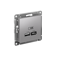 Розетка USB AtlasDesign тип A+C 5В/2.4А 2х5В/1.2А механизм алюм. SE ATN000339