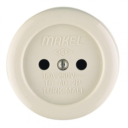 Розетка 1-м ОП 16А IP20 круглая без заземл. керамика беж. Makel 16012 Розетка 1-м ОП 16А IP20 круглая без заземл. керамика беж. Makel 16012