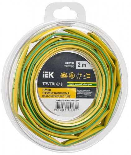 Трубка термоусадочная ТТУ нг-LS 6/3 желт./зел. (уп.2м) IEK UDR12-006-003-002-K52-T Трубка термоусадочная ТТУ нг-LS 6/3 желт./зел. (уп.2м) IEK UDR12-006-003-002-K52-T