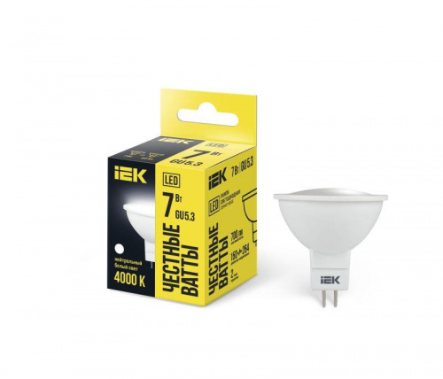 Лампа светодиодная 7Вт MR16 софит 4000К нейтр. бел. GU5.3 630лм 230-240В IEK LLE-MR16-7-230-40-GU5 Лампа светодиодная 7Вт MR16 софит 4000К нейтр. бел. GU5.3 630лм 230-240В IEK LLE-MR16-7-230-40-GU5