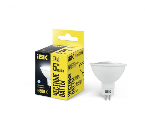 Лампа светодиодная MR16 софит 5Вт 230В 6500К GU5.3 IEK LLE-MR16-5-230-65-GU5 Лампа светодиодная MR16 софит 5Вт 230В 6500К GU5.3 IEK LLE-MR16-5-230-65-GU5