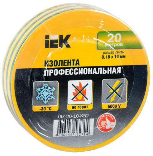 Изолента ПВХ 0.18х19мм желт./зел. (рул.20м) IEK UIZ-20-10-K52 Изолента ПВХ 0.18х19мм желт./зел. (рул.20м) IEK UIZ-20-10-K52