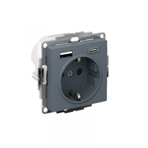 Розетка AtlasDesign 16А с 2-мя заряд. устройствами USB тип A+C 5В/2.4А 2х5В/1.2А механизм грифель SE ATN000732 Розетка AtlasDesign 16А с 2-мя заряд. устройствами USB тип A+C 5В/2.4А 2х5В/1.2А механизм грифель SE ATN000732