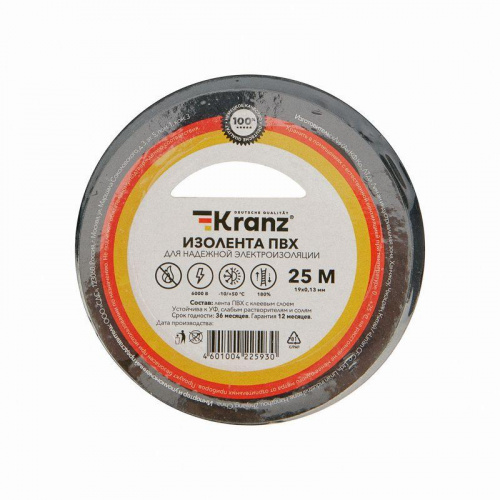Изолента ПВХ 0.13х19мм 25м черн. Kranz KR-09-2206 Изолента ПВХ 0.13х19мм 25м черн. Kranz KR-09-2206