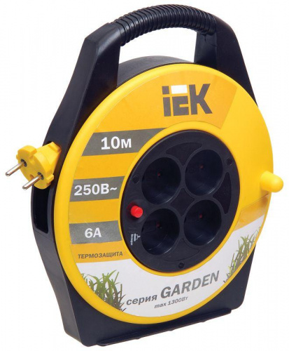 Удлинитель на катушке 4х10м без заземл. 6А IP20 Garden УК10 2х0.75 термозащита IEK WKP23-06-04-10 Удлинитель на катушке 4х10м без заземл. 6А IP20 Garden УК10 2х0.75 термозащита IEK WKP23-06-04-10