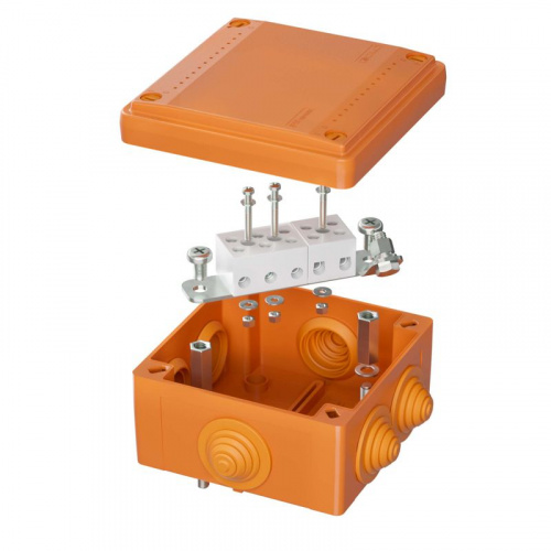Коробка ответвительная FS 100х100х50мм IP55 5п 450В 20А 10кв.мм с кабельными вводами и клеммниками пластик. DKC FSB11510 Коробка ответвительная FS 100х100х50мм IP55 5п 450В 20А 10кв.мм с кабельными вводами и клеммниками пластик. DKC FSB11510