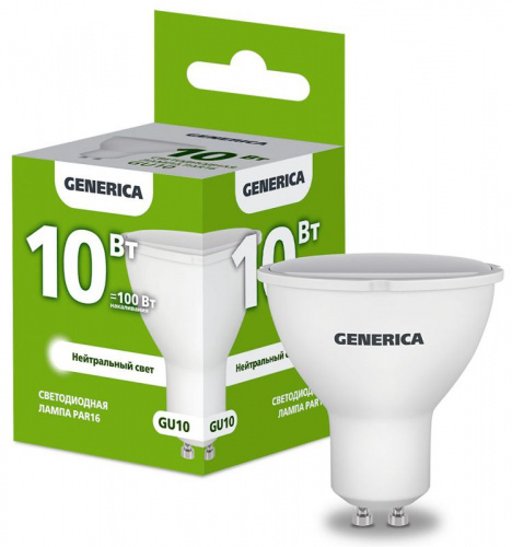 Лампа светодиодная PAR16 10Вт софит 4000К GU10 230В GENERICA LL-PAR16-10-230-40-GU10-G Лампа светодиодная PAR16 10Вт софит 4000К GU10 230В GENERICA LL-PAR16-10-230-40-GU10-G
