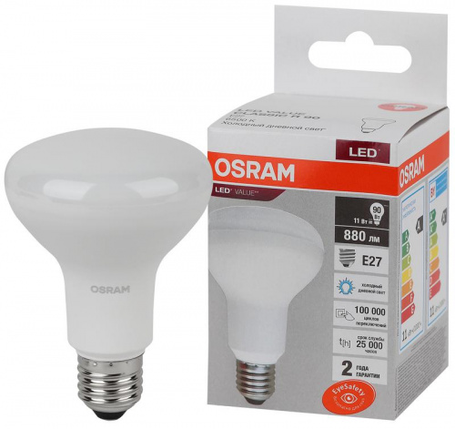 Лампа светодиодная LED Value LV R80 90 11SW/865 11Вт рефлектор матовая E27 230В 10х1 RU OSRAM 4058075582750 Лампа светодиодная LED Value LV R80 90 11SW/865 11Вт рефлектор матовая E27 230В 10х1 RU OSRAM 4058075582750