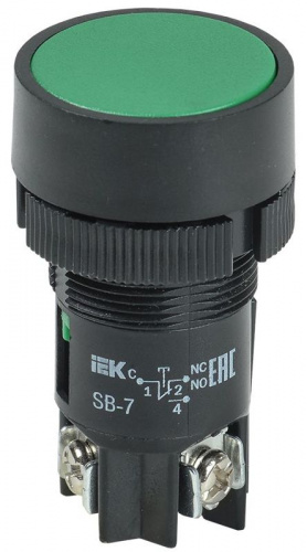 Кнопка SВ-7 "Пуск" d22мм 1НО+1НЗ 240В зел. GENERICA BBT40-SB7-K06 Кнопка SВ-7 "Пуск" d22мм 1НО+1НЗ 240В зел. GENERICA BBT40-SB7-K06