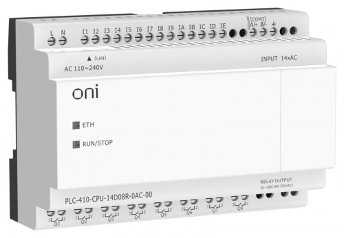 Модуль ЦПУ ПЛК 410 14 DI 8 RO 220В AC с Ethernet портом без экрана ONI PLC-410-CPU-14D08R-0AC-00