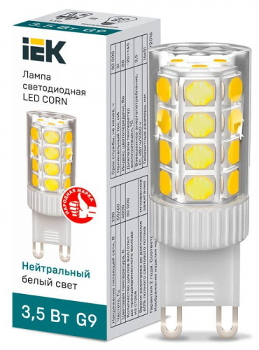 Лампа светодиодная Corn 3.5Вт капсульная 4000К нейтр. бел. G9 230В керамика IEK LLE-Corn-4-230-40-G9 Лампа светодиодная Corn 3.5Вт капсульная 4000К нейтр. бел. G9 230В керамика IEK LLE-Corn-4-230-40-G9