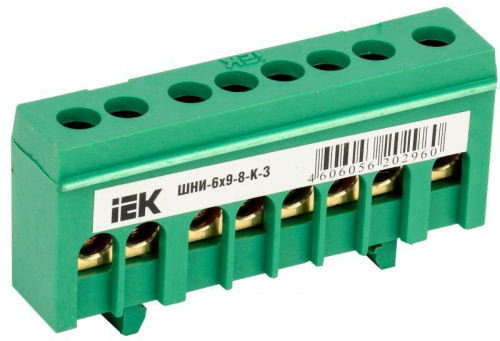 Шина PE "земля" в корп. изол. на DIN-рейку ШНИ-6х9-8-К-З зел. IEK YNN10-69-8KD-K06 Шина PE "земля" в корп. изол. на DIN-рейку ШНИ-6х9-8-К-З зел. IEK YNN10-69-8KD-K06