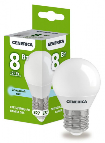Лампа светодиодная G45 8Вт шар 6500К E27 230В GENERICA LL-G45-08-230-65-E27-G Лампа светодиодная G45 8Вт шар 6500К E27 230В GENERICA LL-G45-08-230-65-E27-G