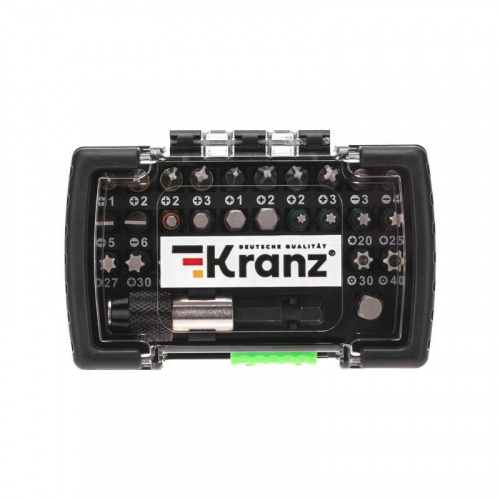 Набор бит с магнитным держателем пластиковый кейс 32 шт Kranz KR-92-0464 Набор бит с магнитным держателем пластиковый кейс 32 шт Kranz KR-92-0464