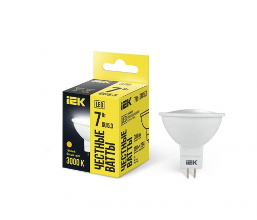 Лампа светодиодная MR16 7Вт 3000К тепл. бел. GU5.3 630лм 230-240В IEK LLE-MR16-7-230-30-GU5 Лампа светодиодная MR16 7Вт 3000К тепл. бел. GU5.3 630лм 230-240В IEK LLE-MR16-7-230-30-GU5