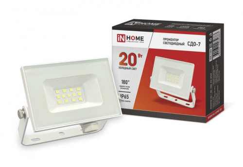 Прожектор светодиодный СДО-7 20Вт 6500К IP65 1800лм 230В бел. IN HOME 4690612034683 Прожектор светодиодный СДО-7 20Вт 6500К IP65 1800лм 230В бел. IN HOME 4690612034683