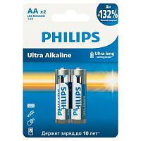 Элемент питания алкалиновый AA/LR6 1.5В Ultra (уп.2шт) LR6E2W/51 Philips Б0064675