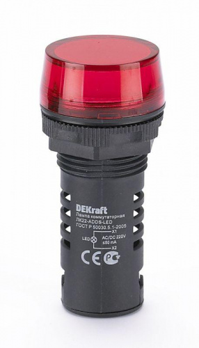 Лампа коммутационная ADDS ЛК-22 d22мм 220В AC/DC красн. LED DEKraft 25119DEK Лампа коммутационная ADDS ЛК-22 d22мм 220В AC/DC красн. LED DEKraft 25119DEK