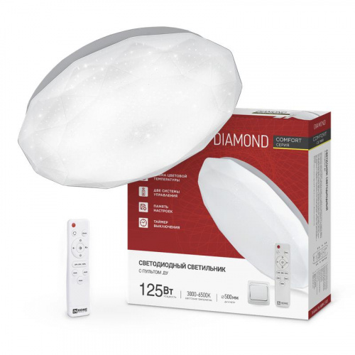 Светильник светодиодный COMFORT DIAMOND 125Вт 3000-6500К 10000лм 230В 500х105мм с пультом ДУ IN HOME 4690612059488 Светильник светодиодный COMFORT DIAMOND 125Вт 3000-6500К 10000лм 230В 500х105мм с пультом ДУ IN HOME 4690612059488