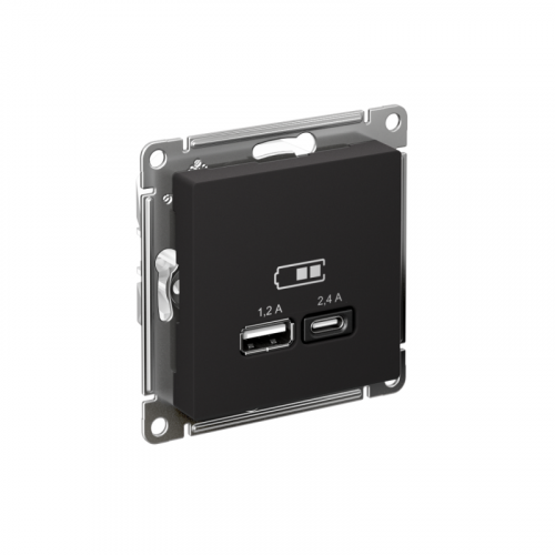 Розетка USB AtlasDesign тип A+C 5В/2.4А 2х5В/1.2А механизм карбон SE ATN001039 Розетка USB AtlasDesign тип A+C 5В/2.4А 2х5В/1.2А механизм карбон SE ATN001039